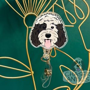 Doodle Dog Badge Reel | IB Badge Clip | Black White